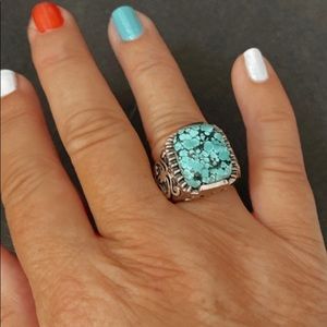 Vintage Retired SILPADA 925 Sterling Silver Turquoise Signet Ring 14.7g.